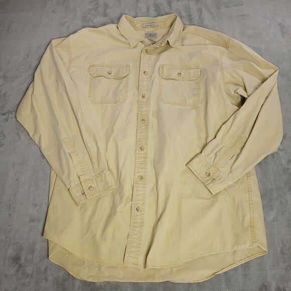 LL Bean Mens Shirt 2XLT Yellow Traditional Outdoor Hiking Button Up Casual Y2k - Picture 1 of 8